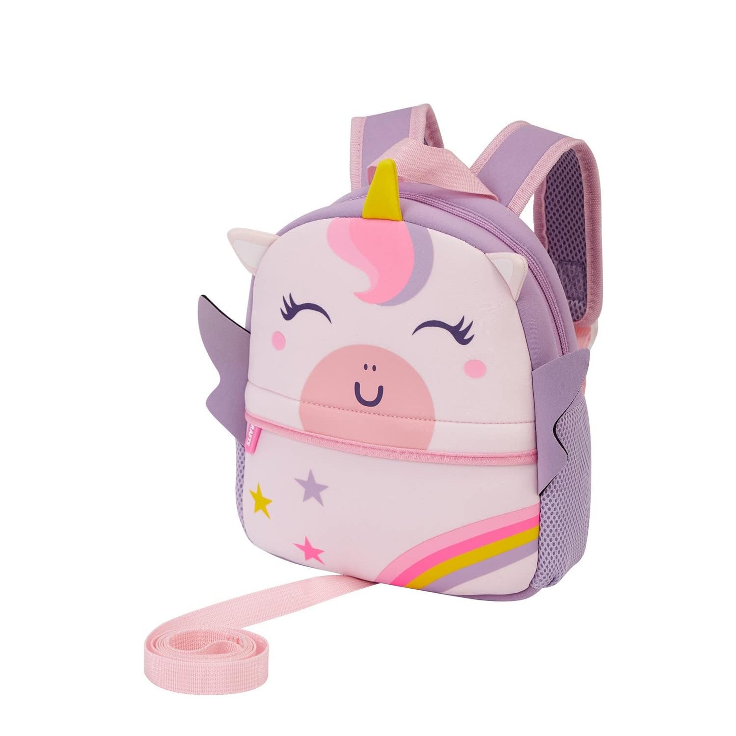 KK CRAFTS Preschool Toddler Backpack with Leash, 3D Cute Cartoon Neoprene Animal Schoolbag for Kids Boys Girls(Pink Dinosaur)