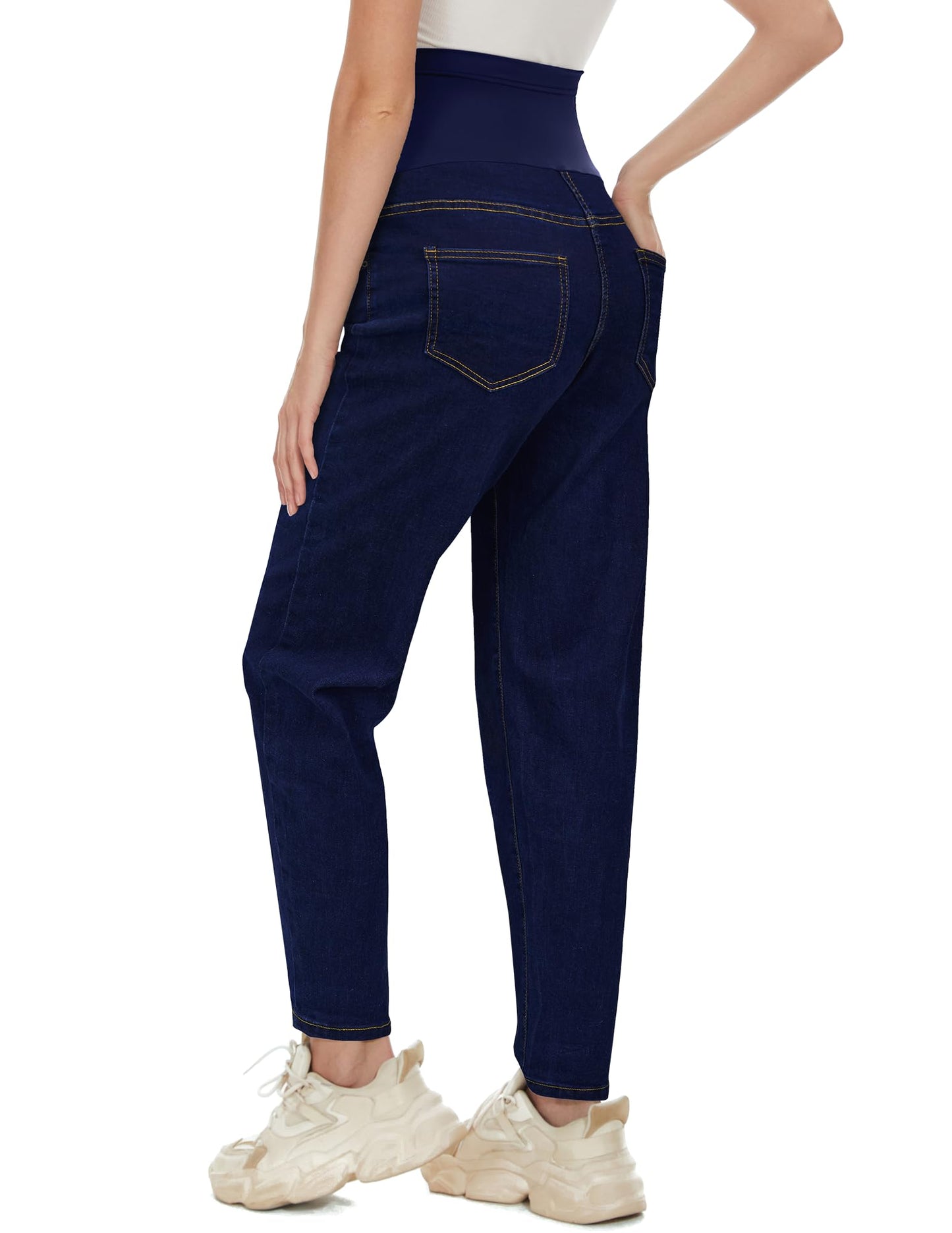 POSHGLAM Women's Maternity Jeans Over Belly Comfy Stretch Boyfriend Jeans Loose Pregnancy Pants, S-XXL