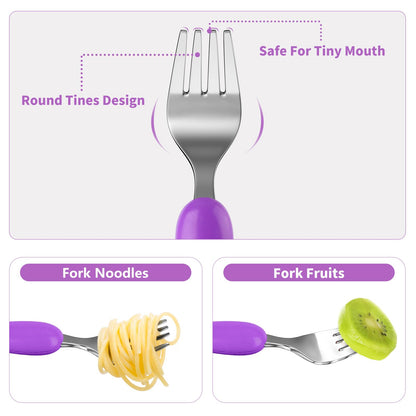 Lehoo Castle Kids Utensils, 6pcs Silverware Set, Safe Stainless Steel Toddler Fork and Spoon, Includes 3 Spoons and 3 Forks (Pink)