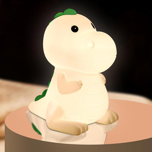 Dinosaur Night Light for Kids - 7 Color Cute Lamp, Silicone Rechargeable Nightlight With Safety Touch for Baby, Bedroom Decor