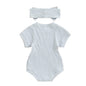 Baby Girl Summer Clothes Ribbed Short Sleeve Romper Solid Color Bodysuits Bow Headband Outfit Newborn Girl Jumpsuit