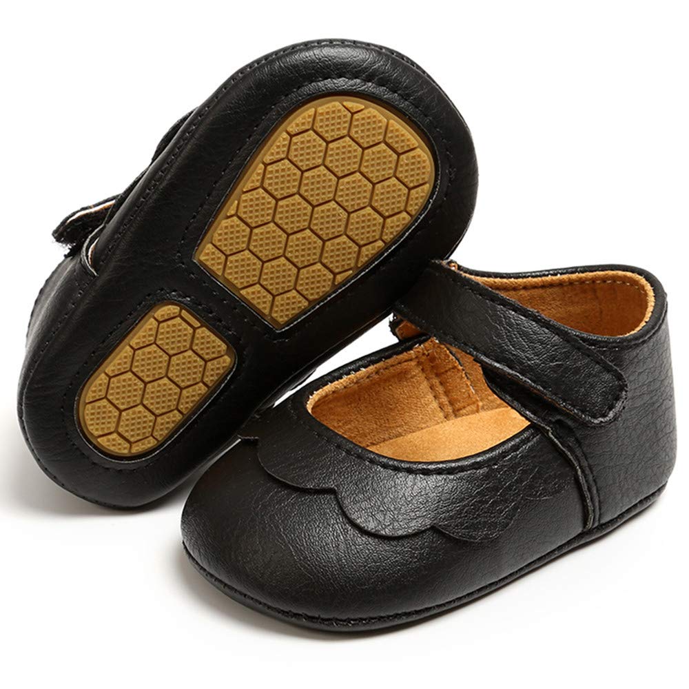 LAFEGEN Baby Girls Mary Jane Flats with Bownot Non Slip Soft Sole PU Leather Newborn Infant Toddler First Walker Cirb Dress Shoes