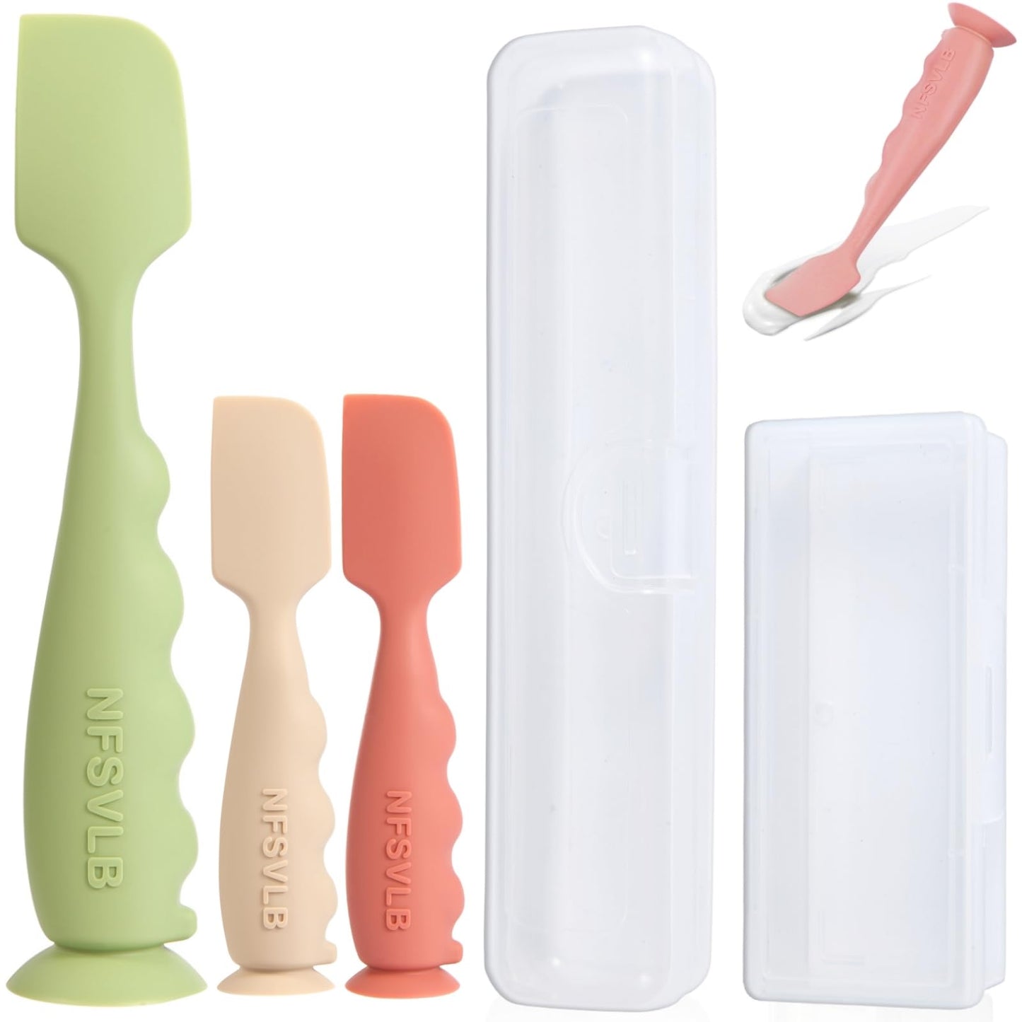 Baby Diaper Cream Spatula with Case-1 Large 2 Mini Butt Paste Spatula with 2 Travel Case-Soft Baby Butt spatula baby Diaper Cream Applicator-Diaper Rash spatula Bum Spatulas Brush