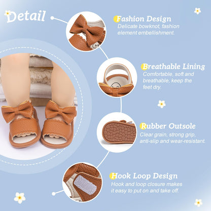 Kannior Infant Boys Girls Sandals Breathable Premium Baby Summer Outdoor Casual Beach Shoes Lightweight Toddler Flower Bowknot Anti Slip Rubber Sole Newborn Prewalker First Crib Shoes