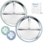Stainless Steel Baby Plate with Suction, 9” Divided Toddler Plates with Removable Silicone Sleeves for Kids, Non-Toxic Non-Slip Unbreakable Dishwasher Safe Dinnerware Set of 2, Pink & Beige
