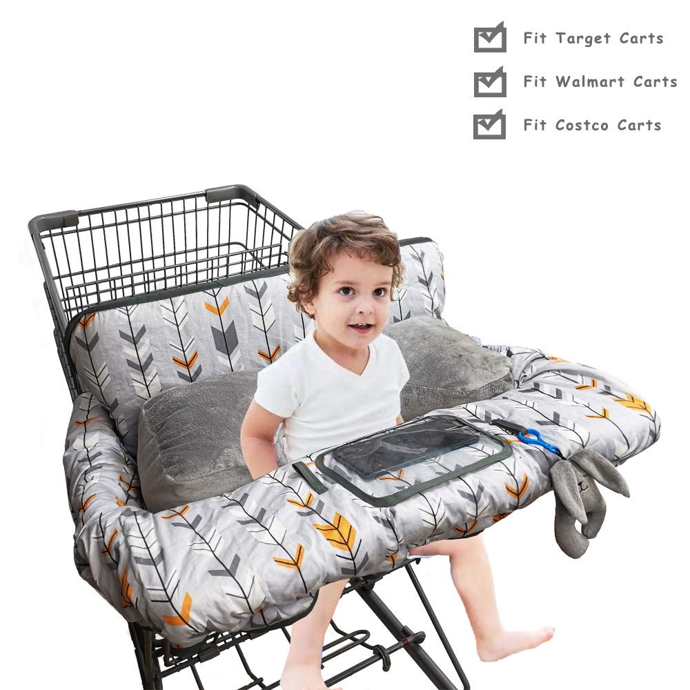 Shopping Cart Cover for Baby/Toddler 2-in-1 High Chair Cover, Easy Attach & Remove, with Cellphone Holder, Pink Strip Star