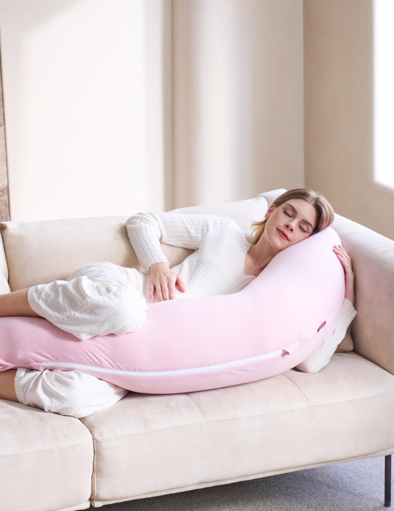 Momcozy Pregnancy Pillows for Side Sleeping, J Shaped Maternity Body Pillow for Pregnancy, Soft Pregnancy Pillow for Head Neck Belly Support, Blue