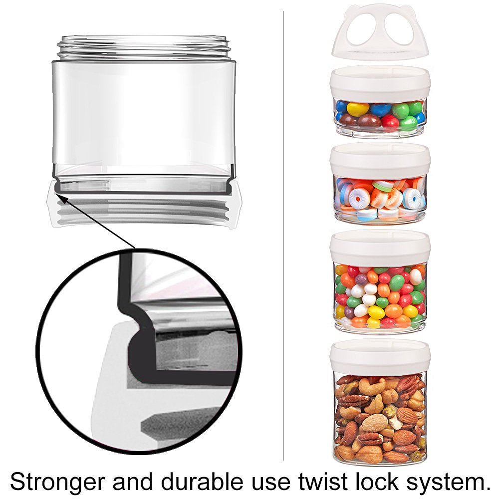 SELEWARE Portable Stackable Food Storage Containers for Snacks Formula Powder and Drinks Twist Lock System Airtight Leak-proof BPA and Phthalate Free 4 Piece Jars 31oz Blue