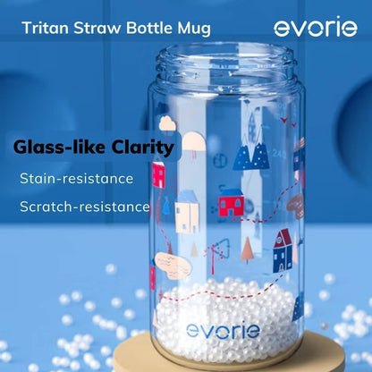 Evorie Tritan Spill Proof Toddler Straw Sippy Cup, 10 oz for Baby and Toddlers 1-3 Years Old, No Spill Straw Water Bottle with Removable Handles, Ideal for School, BPA-Free, Pink Rabbit