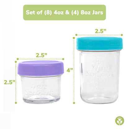 WeeSprout Glass Baby Food Storage Jars w/Lids (8 oz, 8 Pack Set) Snack, Puree, Reusable Small Containers, Breast Milk, Fridge or Freezer, Microwave & Dishwasher Safe, Essential Must Have for Infants
