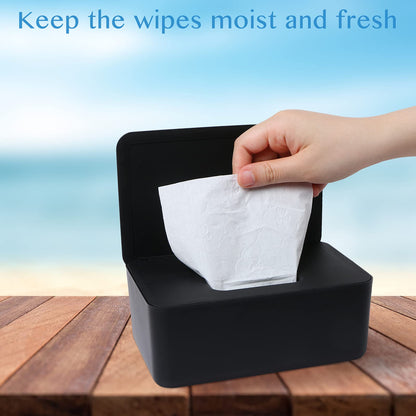 Wet Wipes Storage Box, 2 Pack Wipes Dispenser Holder Tissue Storage Boxes Case with Lid Diaper Wipes Dispenser Box Dustproof Napkin Container with Sealing Design (Black)