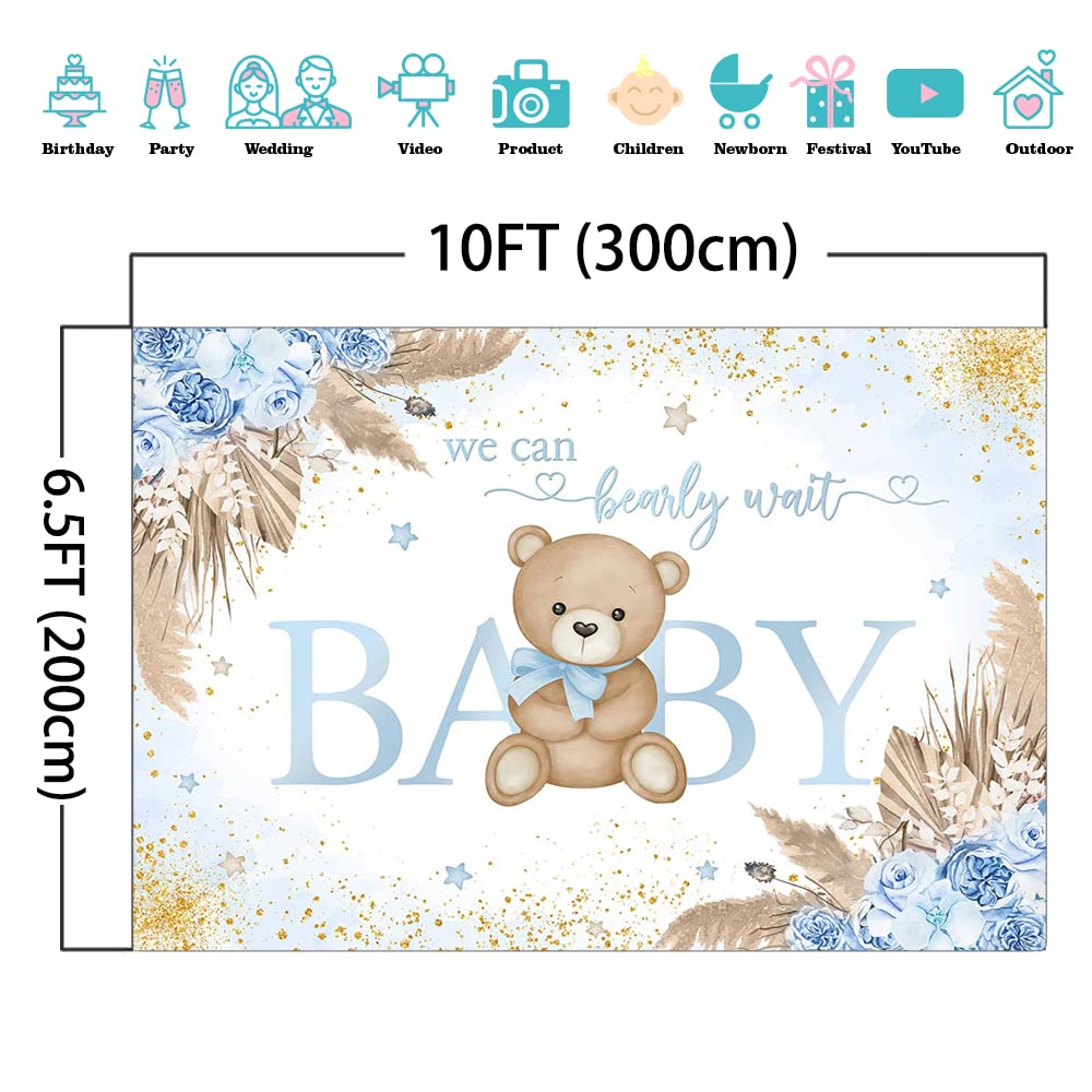Mocsicka Girl Bear Backdrop Pink Boho Pampas Grass Background We Can Bearly Wait Baby Shower Party Cake Table Decoration Photo Booth Props (7x5ft)