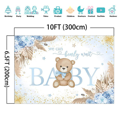 Mocsicka Girl Bear Backdrop Pink Boho Pampas Grass Background We Can Bearly Wait Baby Shower Party Cake Table Decoration Photo Booth Props (7x5ft)