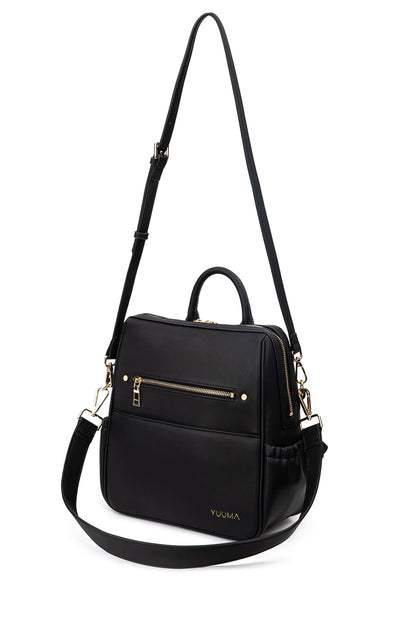 Mini Diaper Bag Backpack-Minimalist bag With Premium Vegan Leather Material With 7 Interior and 5 External Pockets (Onyx)