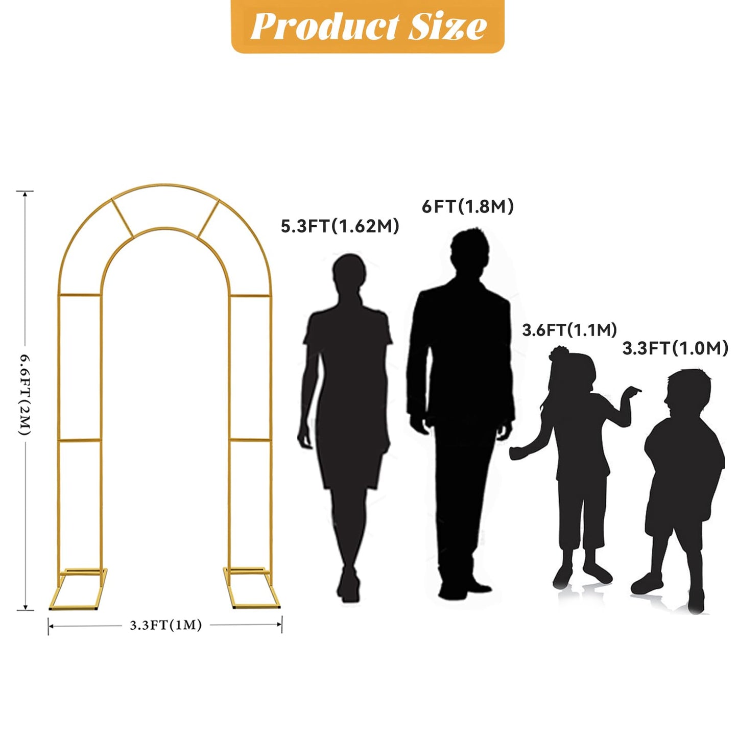 Double Arch Backdrop Stand Metal Open Arch Backdrop Frame U Shaped Wedding Arches for Ceremony Baby Shower Garden Birthday Party Decoration (Gold, 6FT×3FT)
