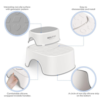 Potty Training Seat with Step Stools, Maliton Potty Training Toilet for Toddlers Girls with Splash Guard, Anti-Slip Toddler Stool for Bathroom, One Potty Seat and 2 in 1 Step Stool for Kids (Pink)