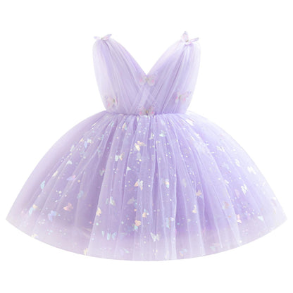 IDOPIP Toddler Baby Girls Shiny Butterfly Tutu Dress Princess Birthday Party Pageant Flower Girl Wedding V-Backless Dresses