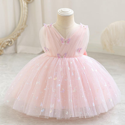 IDOPIP Toddler Baby Girls Shiny Butterfly Tutu Dress Princess Birthday Party Pageant Flower Girl Wedding V-Backless Dresses