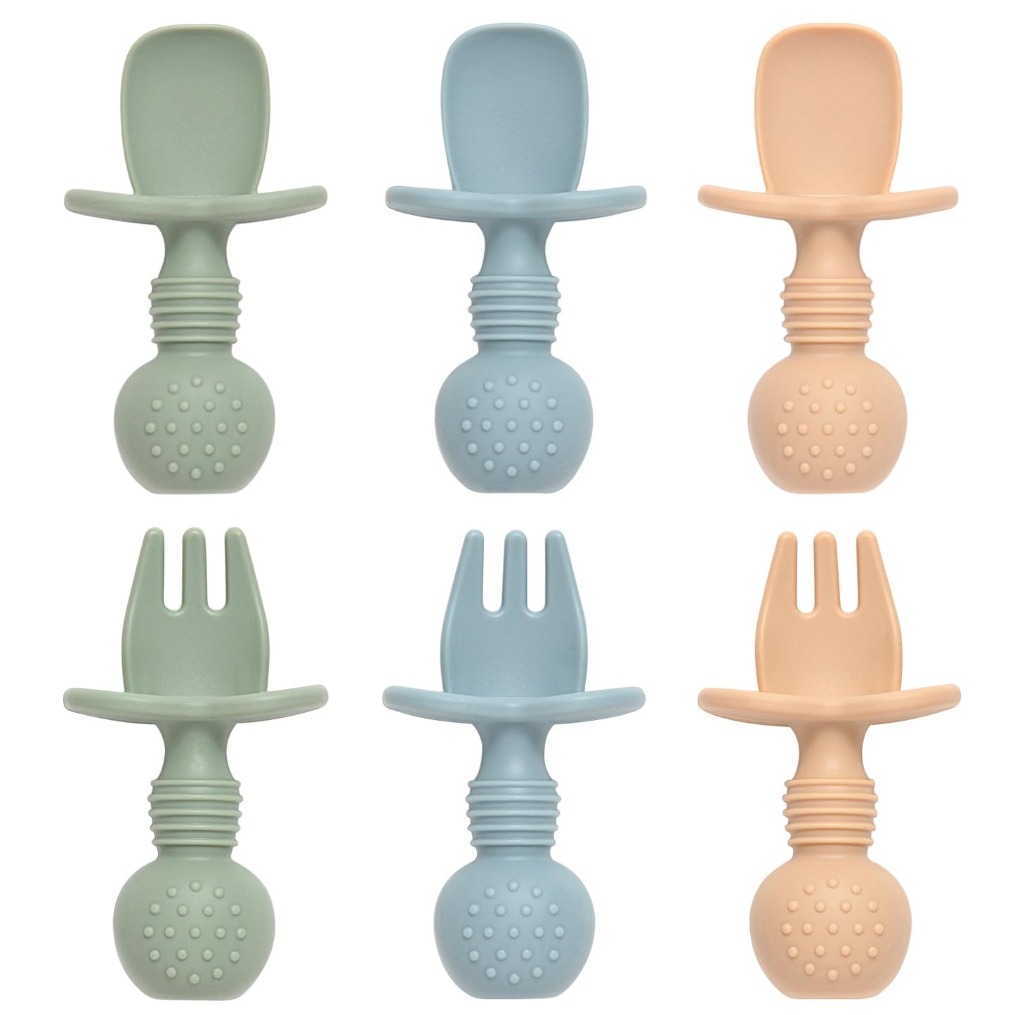 6 Pack Baby Spoons and Forks Set, Silicone Baby Spoons Self Feeding 6 Months for Toddler Utensils,BPA Free, Baby Led Weaning Supplies Feeding Essentials,Dishwasher and Boil Safe