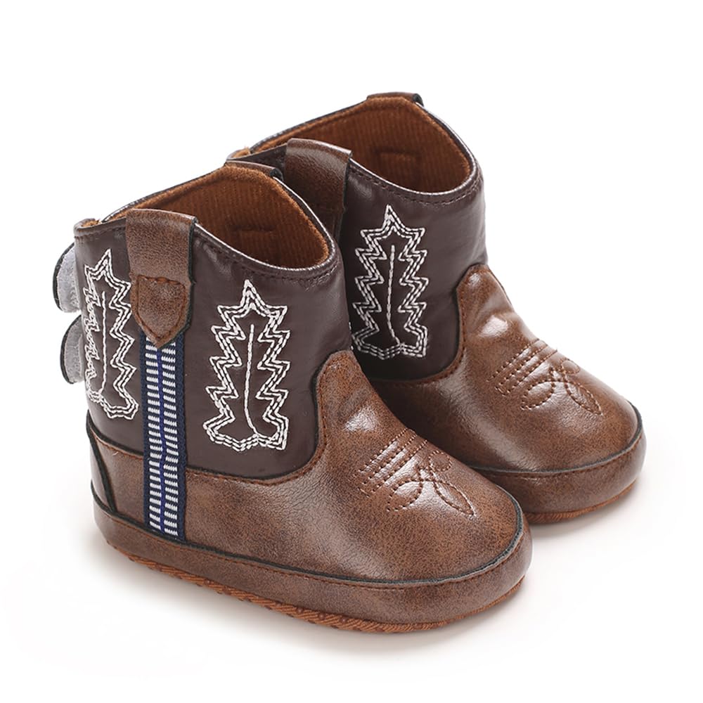 Kuner Baby Cowboy Boots Western Boots Toddler Cowboy Bootie Soft Sole Non-Slip Crib Shoes for Infant Boys Girls0-18 Months