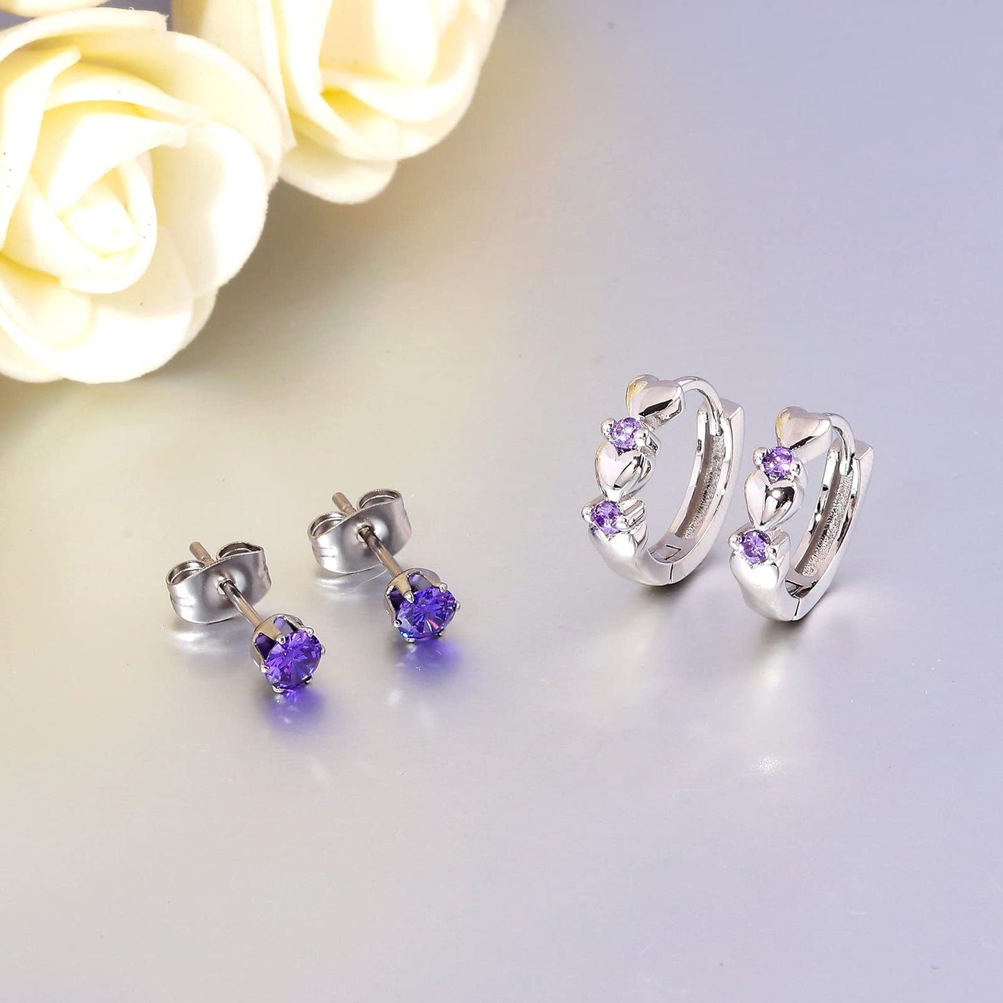 CiNily 14K White Gold Plated Small Hoop Earrings for Women Girls Heart Cubic Zirconia Hypoallergenic Earrings