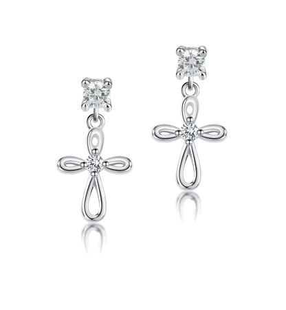 Cherished Moments Children's Sterling Silver Cultured Pearl or CZ, Dangling Cross Earrings with Screw Backs for Baptism, Christening, First Communion Gift for Babies, Kids, Toddlers, and Little Girls
