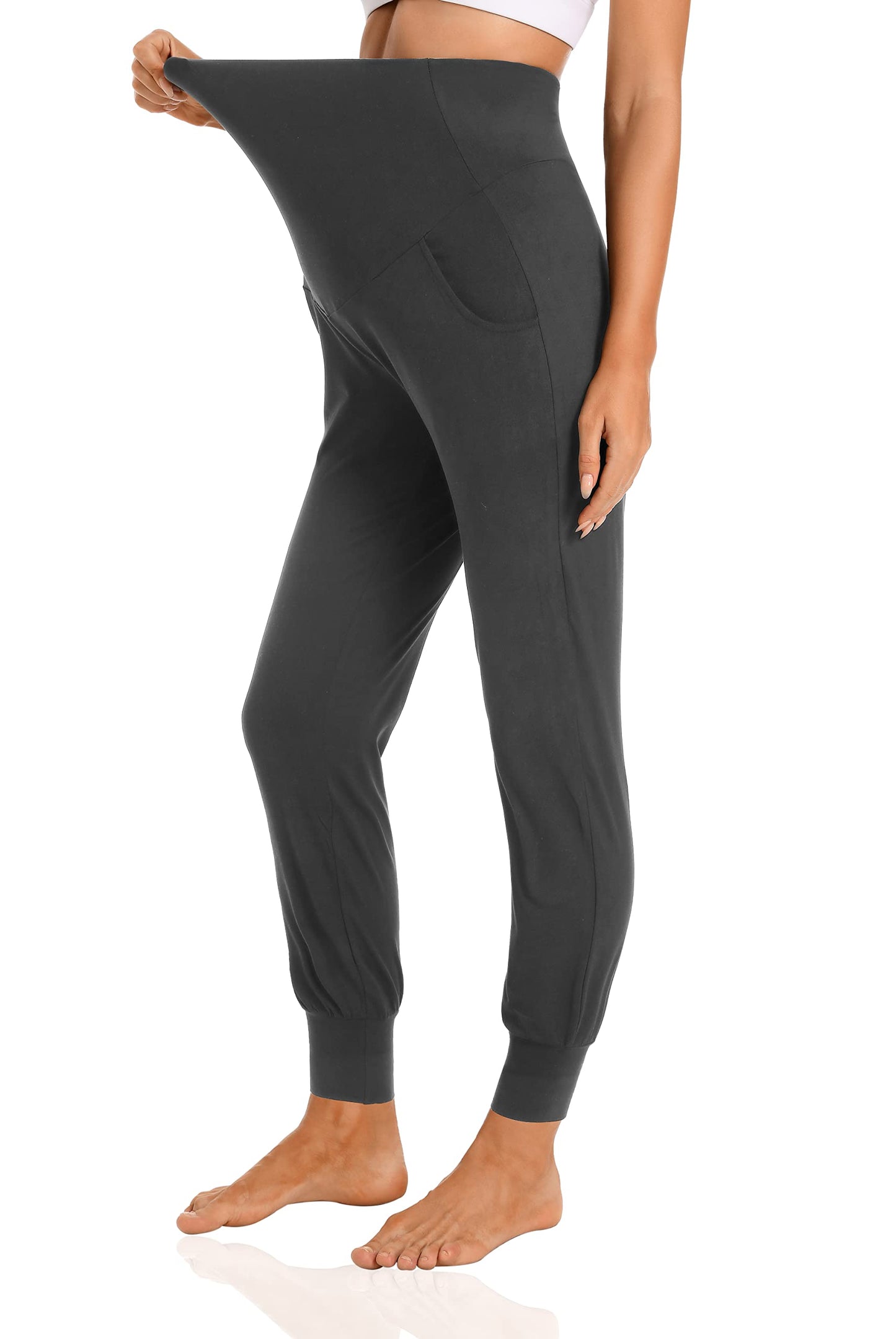 V VOCNI Women's Maternity Pants Maternity Activewear Jogger Track Cuff Sweatpants Over The Belly Stretchy Pregnancy Pants