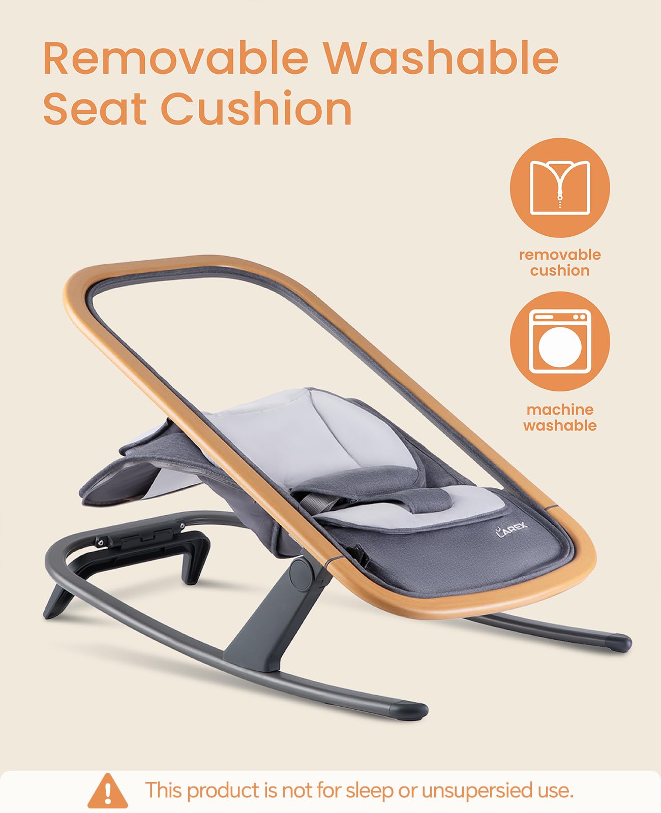 LAREX Baby Bouncer, Portable Bouncer Seat Baby Rocker Chair Infant Bouncy Seat with 3 Point Harness, Infant 2 in 1 Rocker, 0-6 Months up to 20 lbs