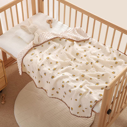 Baby Soft Muslin Thick Blanket Cotton and Dotted Backing Double Layer Receiving Blanket 40"x40" Bunny