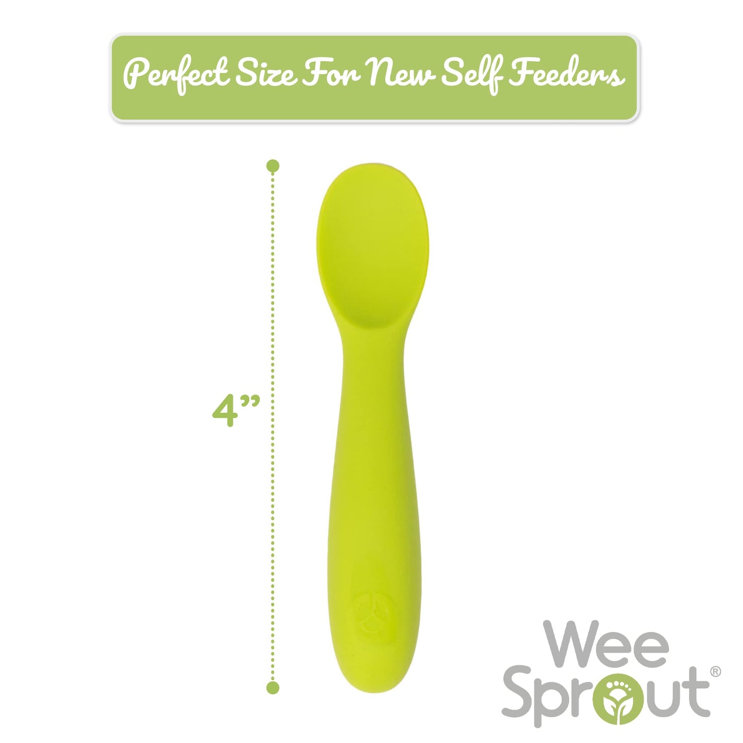 WeeSprout Baby Spoons for Self Feeding 6 Months +, Soft & Durable Silicone Utensils for Sensitive Gums & Teeth, Easy Grip Handles & Shorter Length for Little Hands, 3 Pack + Carrying Case