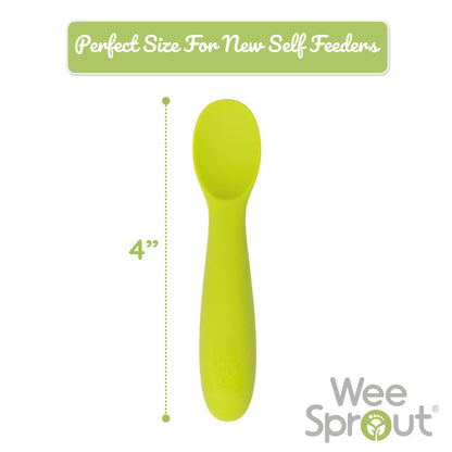 WeeSprout Baby Spoons for Self Feeding 6 Months +, Soft & Durable Silicone Utensils for Sensitive Gums & Teeth, Easy Grip Handles & Shorter Length for Little Hands, 3 Pack + Carrying Case