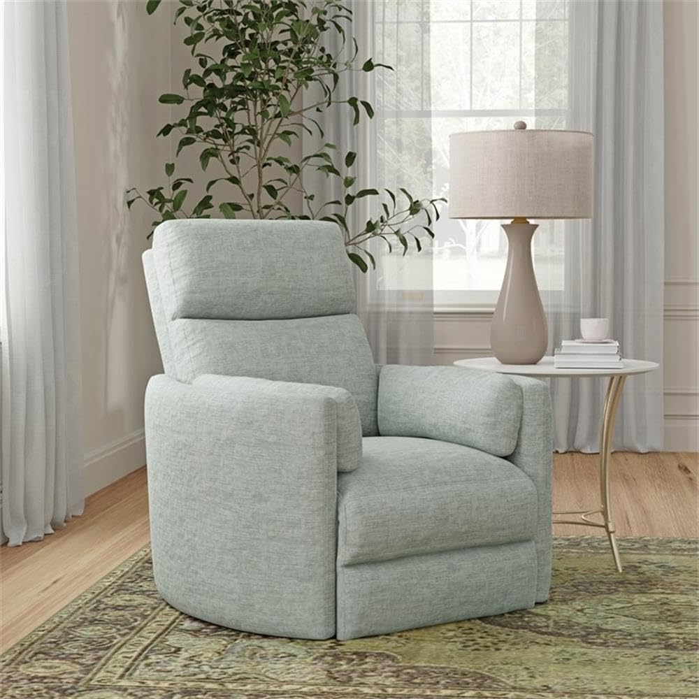 Pemberly Row Contemporary Fabric Swivel Glider Recliner in Ivory