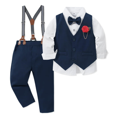WESIDOM Toddler Boy Clothes Suit Formal Dress Shirt+Bowtie+Vest+Boutonniere+Suspender Pants Boys Gentleman Outfits Set