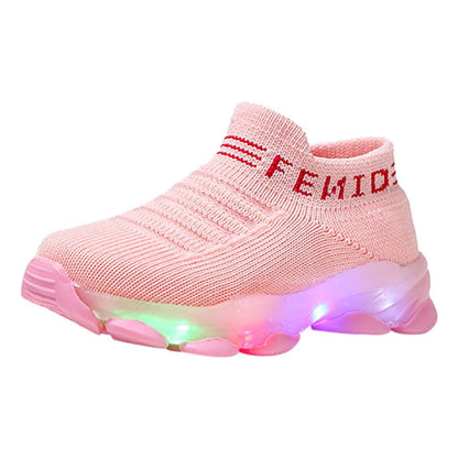 Toddler Light Up Sock Shoes Kids Boys Girls Mesh Flashing Breathable Sneakers Soft Sport Walking Running Shoes