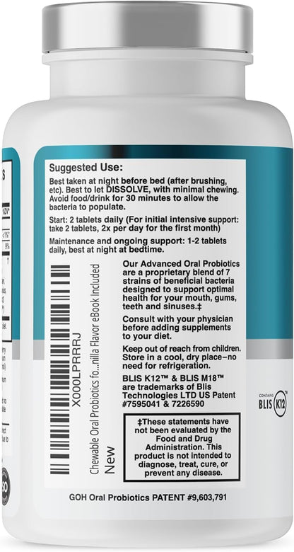 Oral Probiotics for Mouth Bad Breath Treatment for Kids Dental Care & Cavity Prevention with BLIS K12 M18 – Dr Formulated Dental Probiotics for Teeth and Gums, 30 Chewable Tablets Strawberry Vanilla