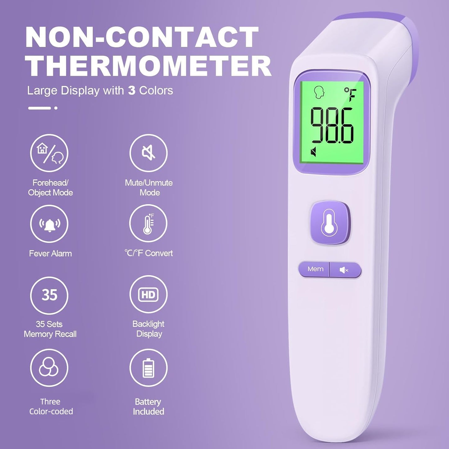 No-Touch Thermometer for Adults and Kids, Accurate Digital Baby Thermometer, FSA HSA Eligible, Fever Alarm & Silent Mode, 2 in 1 Forehead & Object Mode