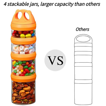 SELEWARE Portable Stackable Food Storage Containers for Snacks Formula Powder and Drinks Twist Lock System Airtight Leak-proof BPA and Phthalate Free 4 Piece Jars 31oz Blue