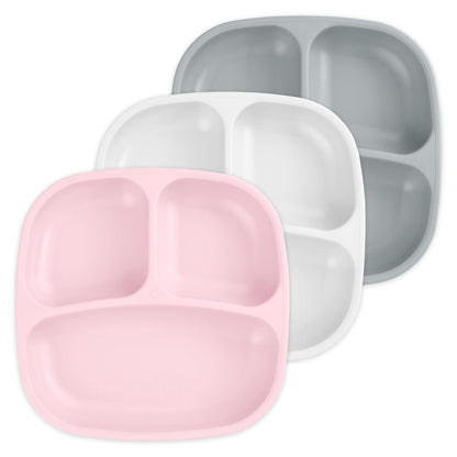 Re-Play Toddler Plates with Dividers - Deep-Walled 3 Compartments Divided Plates for Kids - Dishwasher & Microwave Safe - Made in USA - Set of 3-7.37" x 7.37" x 1.25" - Princess