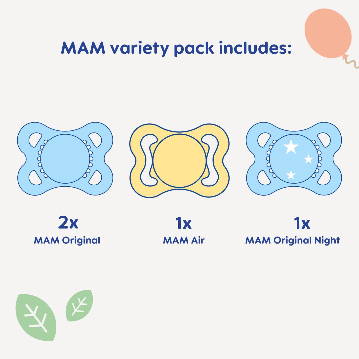 MAM Variety Pack Baby Pacifier, Includes 3 Types of Pacifiers, Nipple Shape Helps Promote Healthy Oral Development, 3 Pack, 0-6 Months, Girl