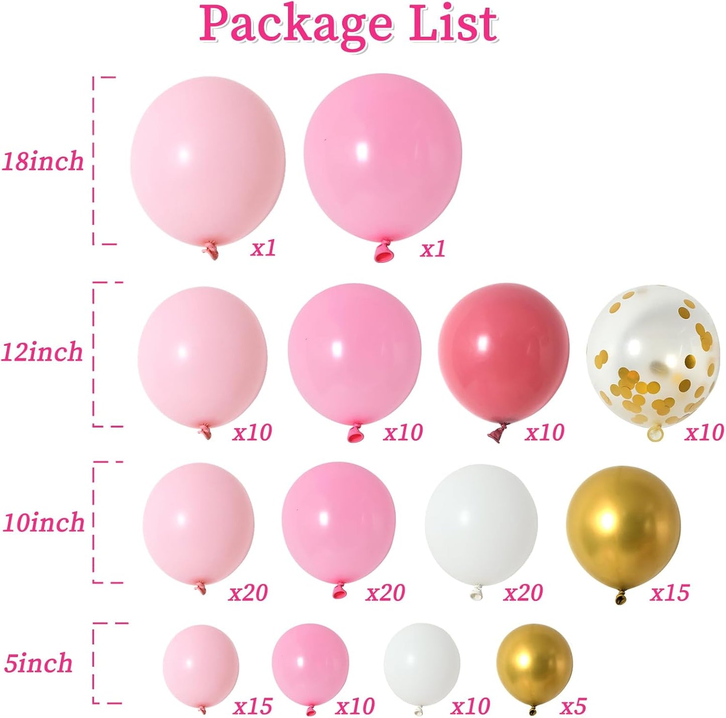 RUBFAC 159pcs Pink and Gold Balloon Arch Kit Pastel Pink White Gold Confetti Latex Helium Balloons for Confession Proposal Wedding Valentine's Day Girl Birthday Baby Shower Party Decorations
