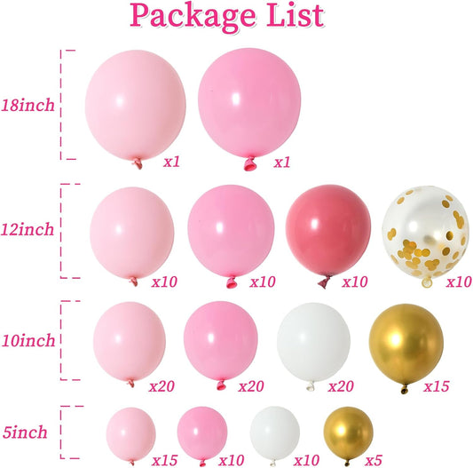 RUBFAC 159pcs Pink and Gold Balloon Arch Kit Pastel Pink White Gold Confetti Latex Helium Balloons for Confession Proposal Wedding Valentine's Day Girl Birthday Baby Shower Party Decorations