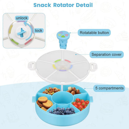Kids Snack Rotator Container Reusable Snack Box with 5 Compartment Dispenser and Lid, Color Matching Opening Lid, BPA and PVC Free, for Toddlers, Babies, Home, School, Travel (1 Pack- Pink)