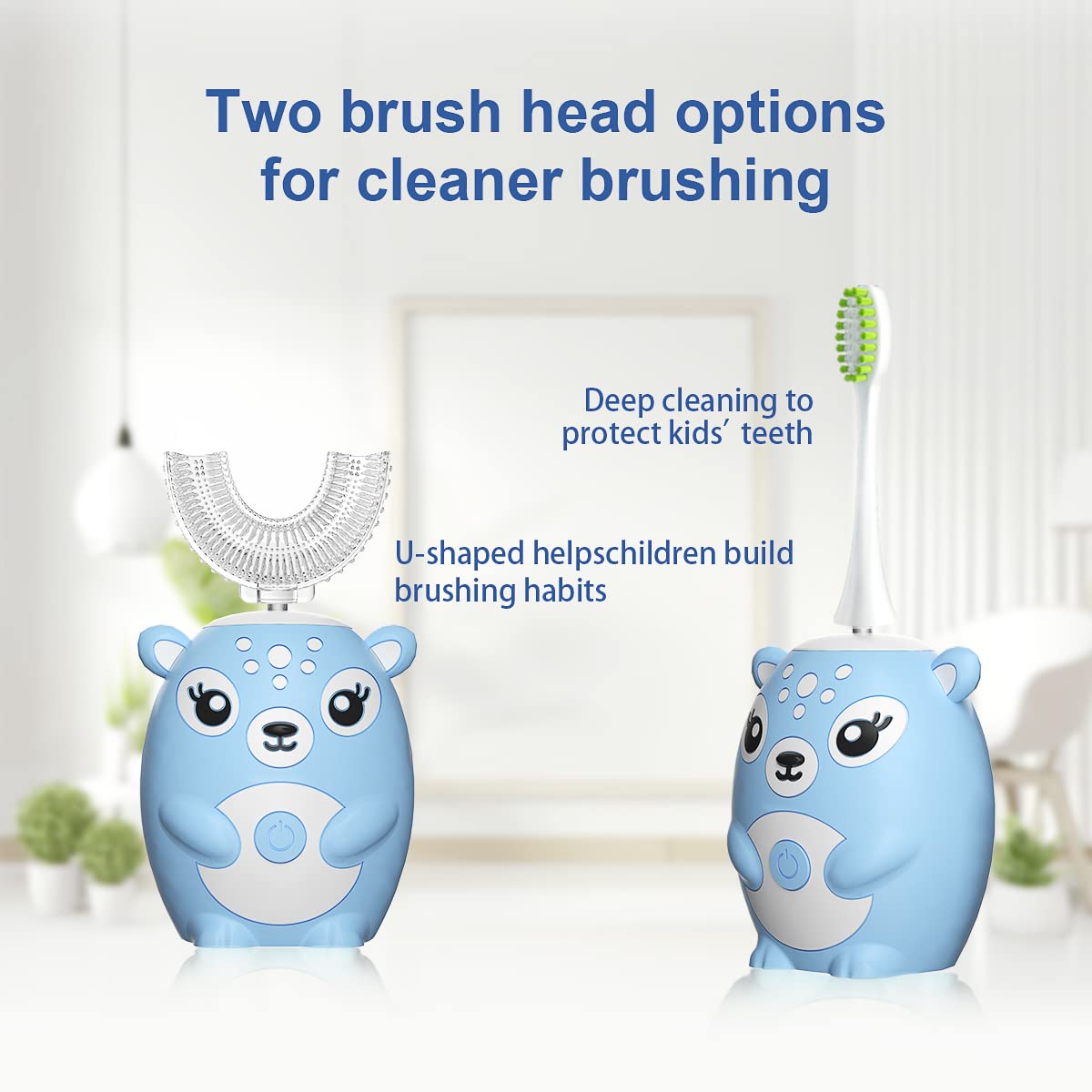 Kids Electric Toothbrush U Shaped Toddler Auto Sonic Toothbrushes with 5 Brush Head,Cartoon Dinosaur Ultrasonic Toothbrushes for Children 2-12 Years,360° Full Mouth Cleaning Automatic