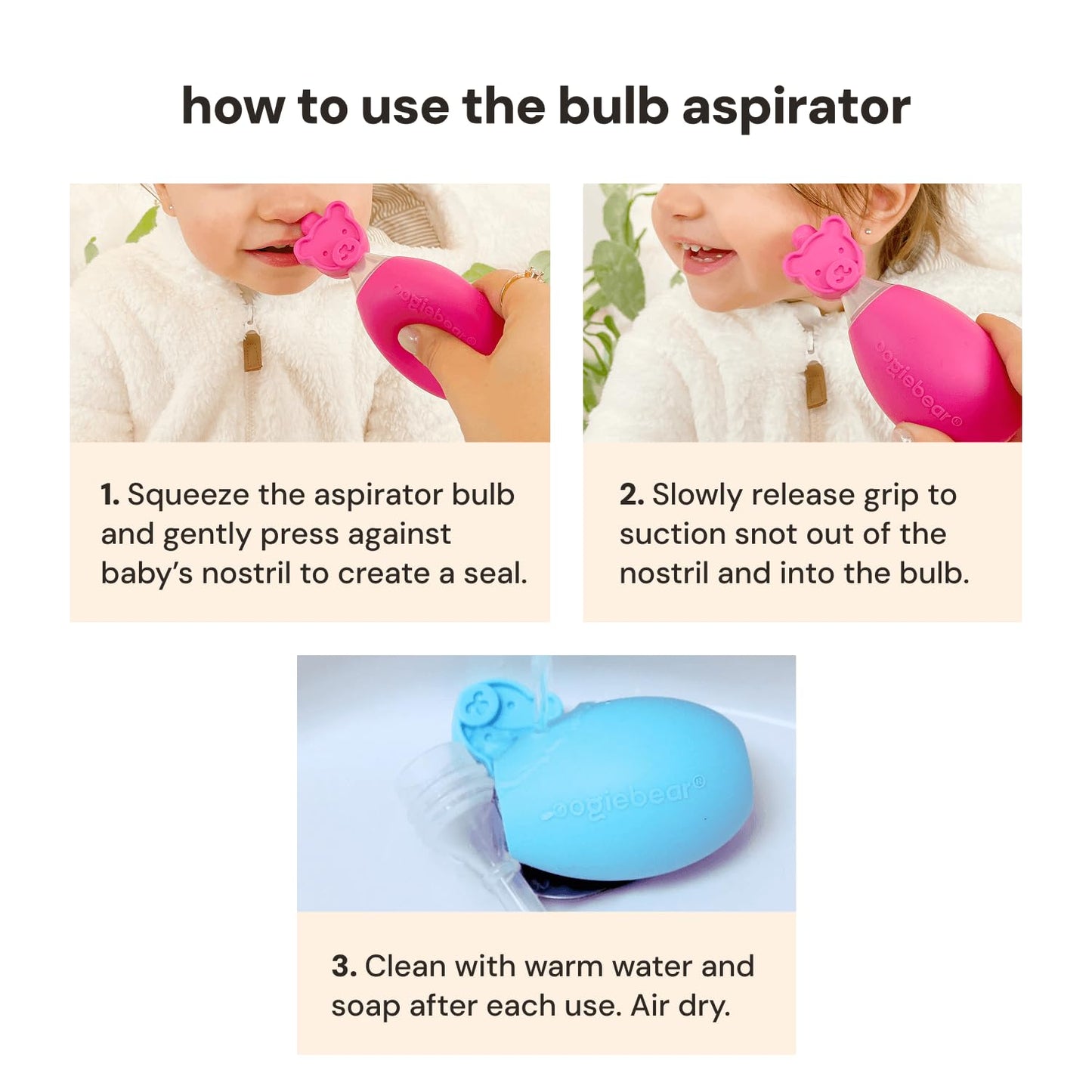 oogiebear BearPair Silicone Bulb Baby Nasal Aspirator and Ear & Nose Syringe, Safely Sucks Snot and Removes Mucus, Cleanable and Reusable, Grey