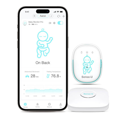 Sense-U Pro Baby Movement Monitor with Arousal Vibration, Movement/Rollover/Overheating Alerts, Audible & App Notifications, Easy Clip-On Design, Smart Sleep Monitor, FSA/HSA Eligible