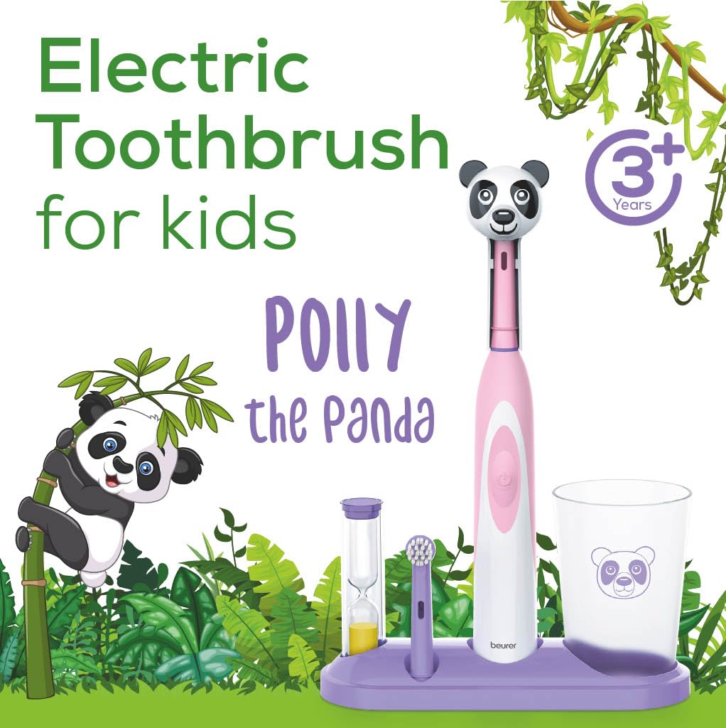 Beurer TB10 Kids Electric Toothbrush Kit - Fun Milo The Monkey Cap with 2 Extra-Soft Brush Heads to Help Remove Plaque, 2 Minute Timer, and Rinse Cup, BPA-Free, Safe for Ages 3+