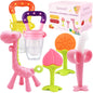 Medical-Grade Teething Toys for Babies 0-6 6-12 12-18 Months - with 4 × Adorable Baby Teethers & 2 × Baby Fruit Feeders - Soft Textures for Infant and Toddlers (Pink)