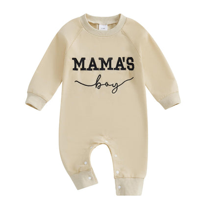 Newborn Baby Boy Fall Outfit Mamas Boy Embroidery Jumpsuit Long Sleeve Crewneck Romper Infant Boy Winter Clothes