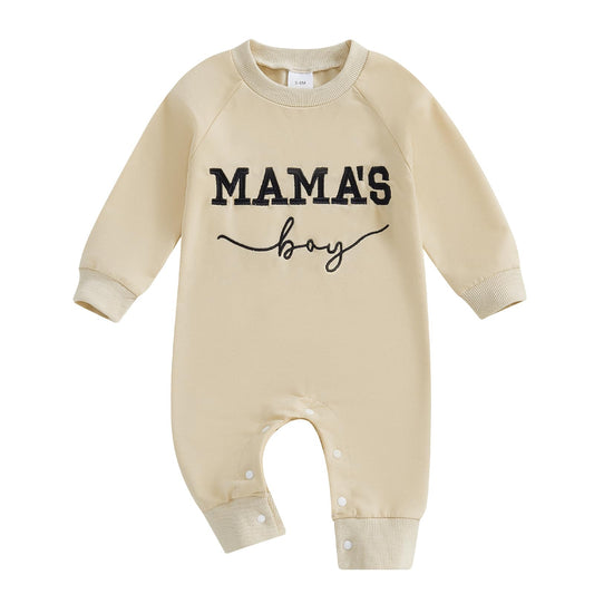 Newborn Baby Boy Fall Outfit Mamas Boy Embroidery Jumpsuit Long Sleeve Crewneck Romper Infant Boy Winter Clothes