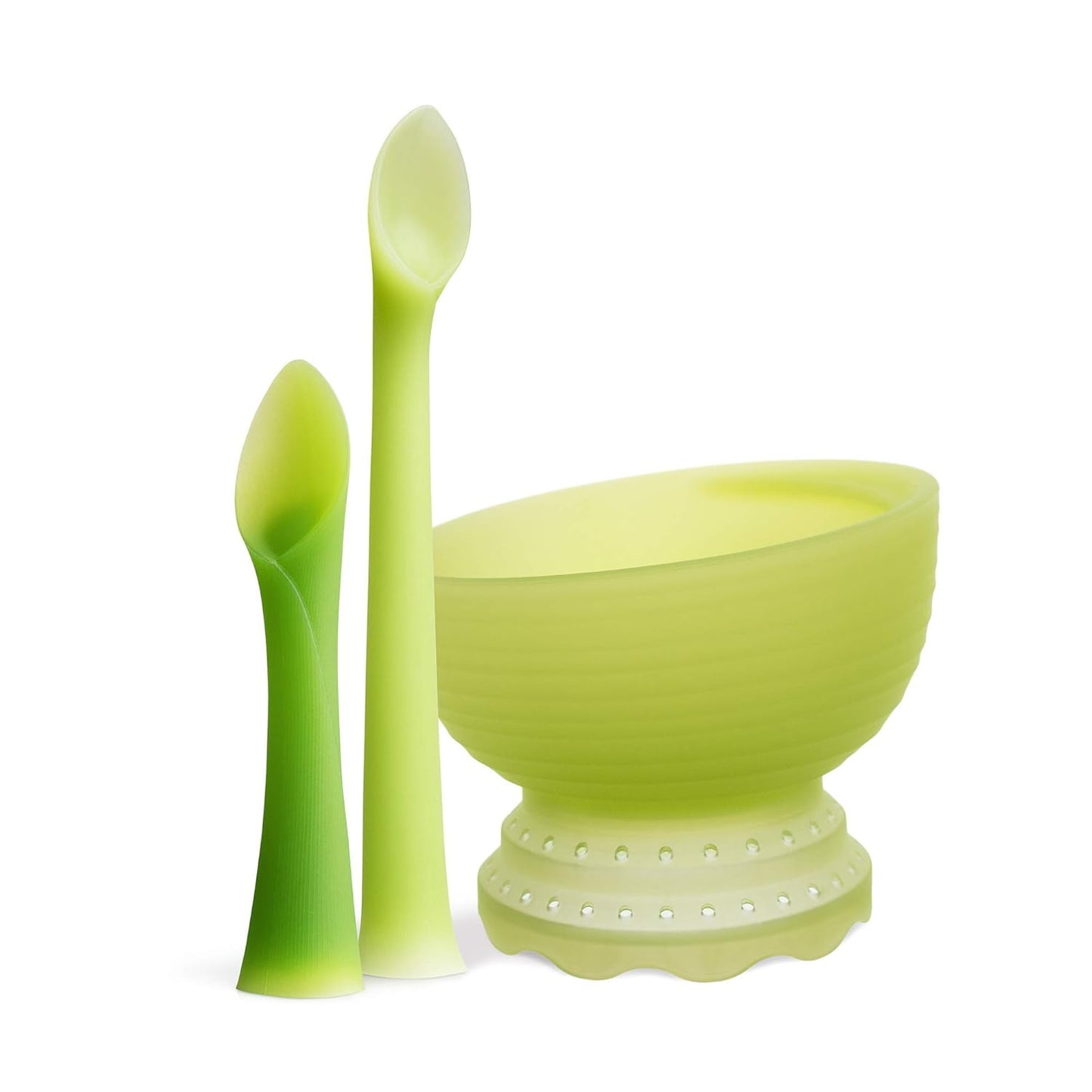 Olababy First Feeding Set + Olababy Fold N Go Silicone Baby Bib w Travel Case (Lemon)